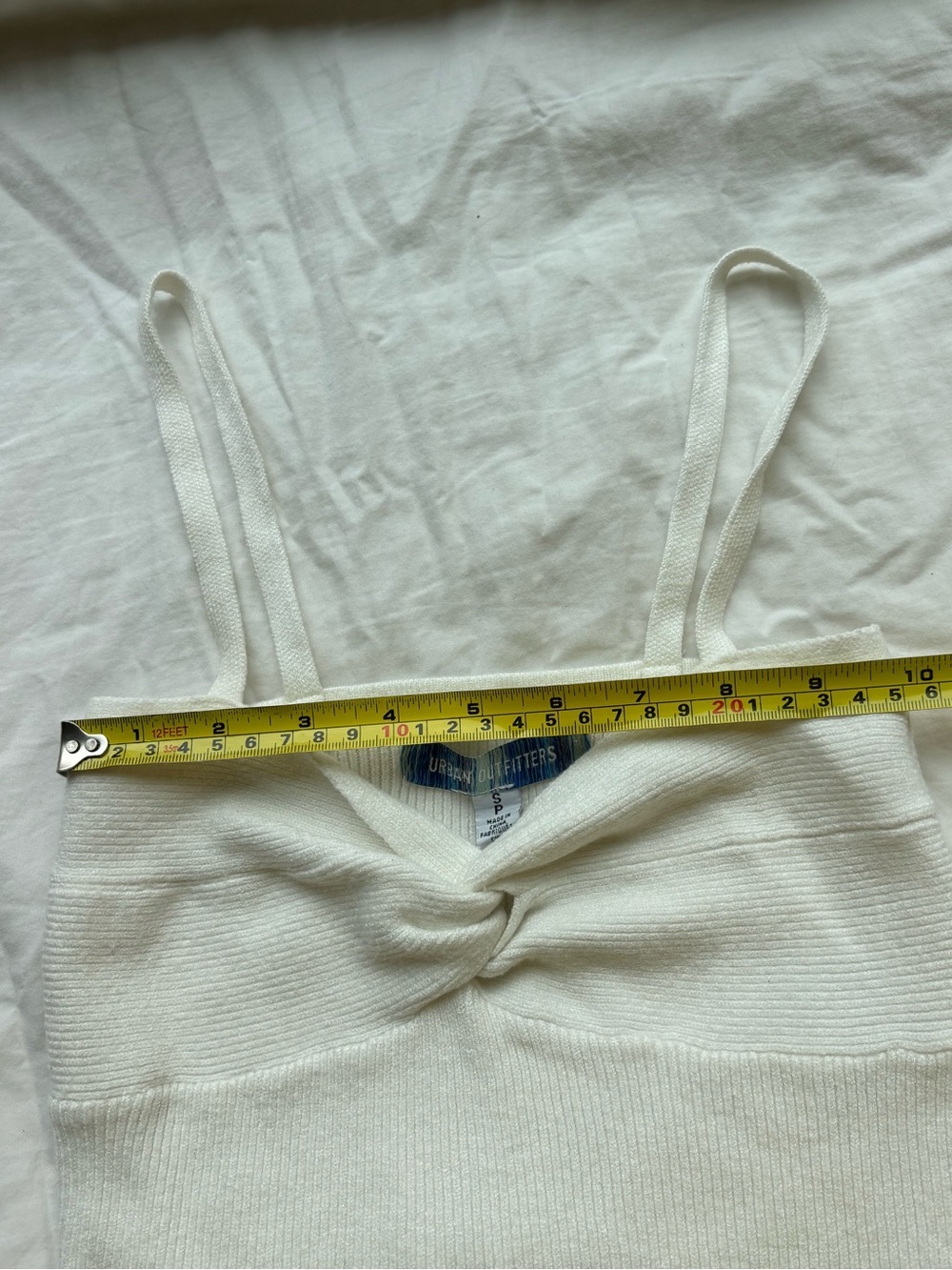 Urban Outfitters White Ribbed Twist-Front Cropped Cami Top Size S - Picture 9 of 12